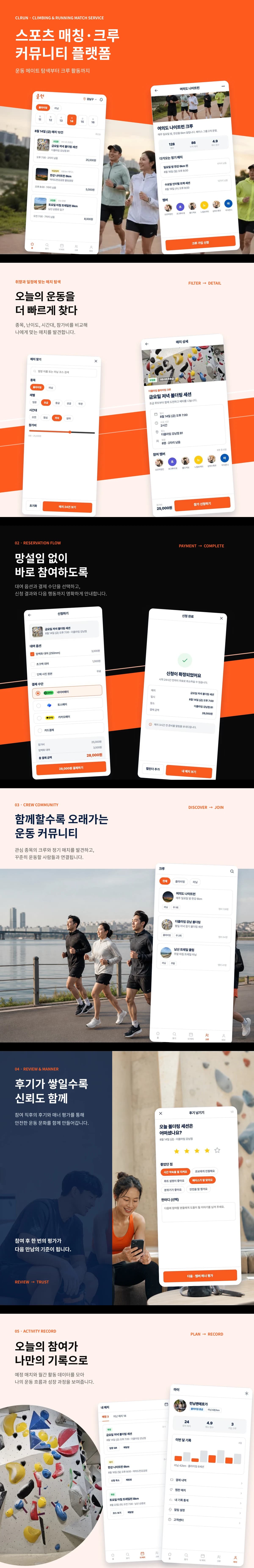 스포츠 메이트 매칭·예약·결제·크루 커뮤니티 모바일 플랫폼 구축 | 클런 상세 이미지